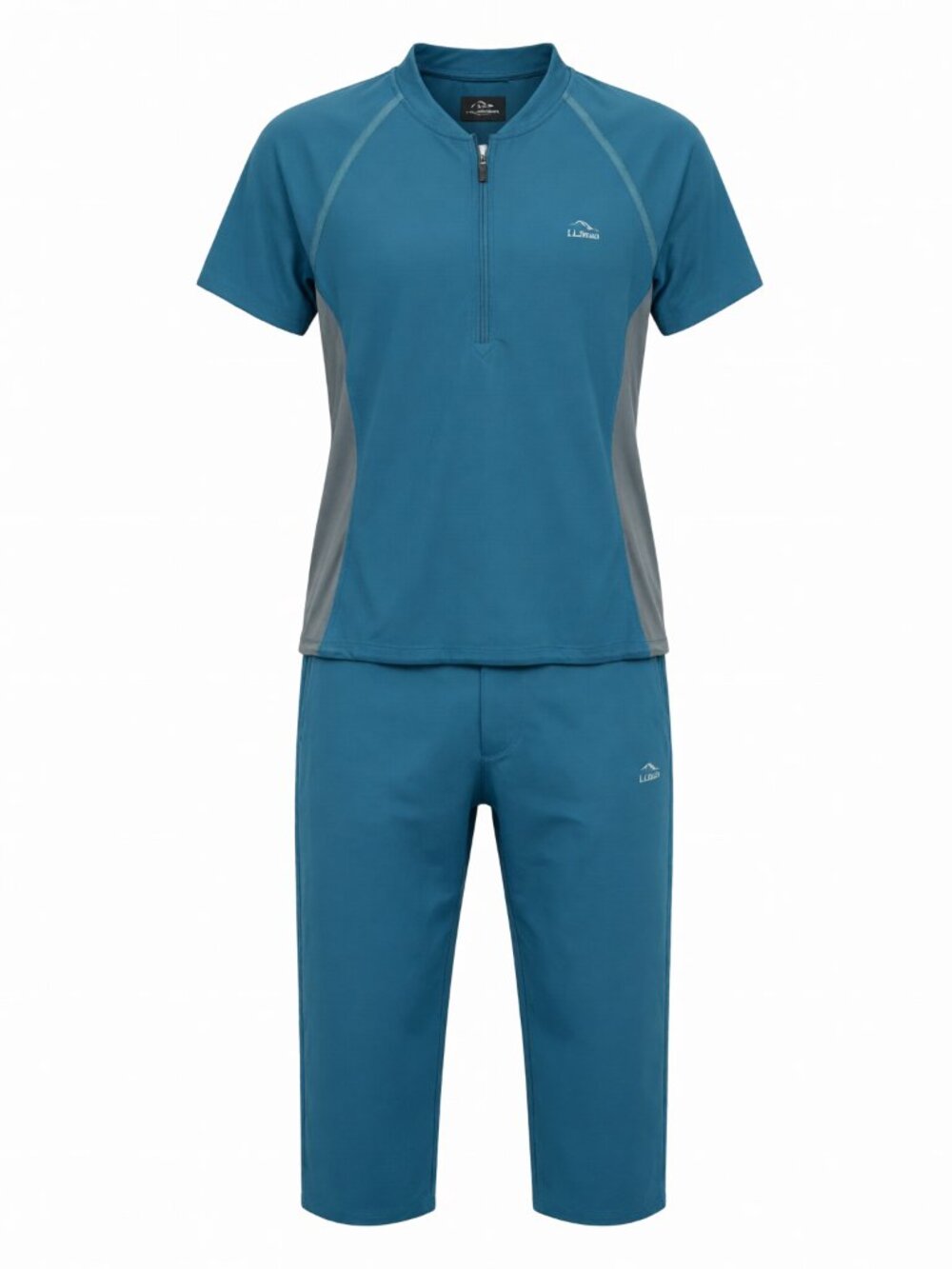 L.L. Bean Women's Cycling Jersey Size L Teal/Gray Polyester Short Sleeve